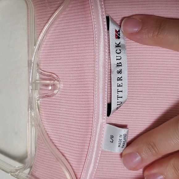 Cutter and buck pink long sleeve ribbed Henley shirt, snaps, cotton stretch Sz L - Picture 4 of 7